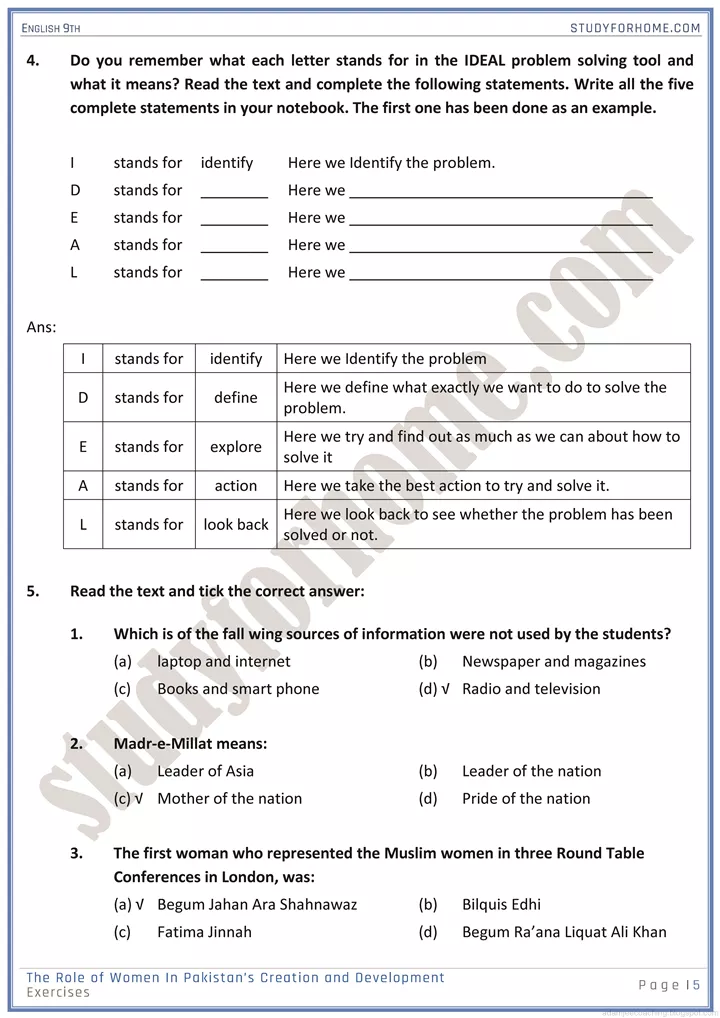 gender equity solved book exercise english 9th 3