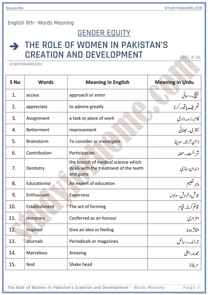 gender equity words meaning chapter summary english 9th 1