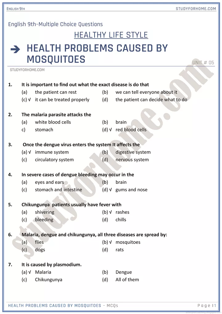 healthy life style mcqs english 9th 1