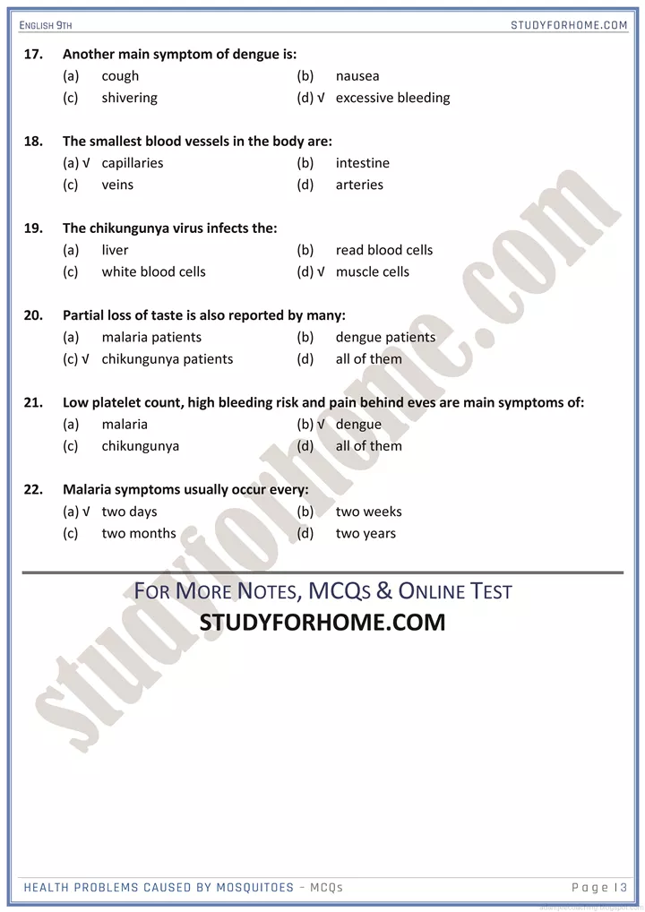 healthy life style mcqs english 9th 3