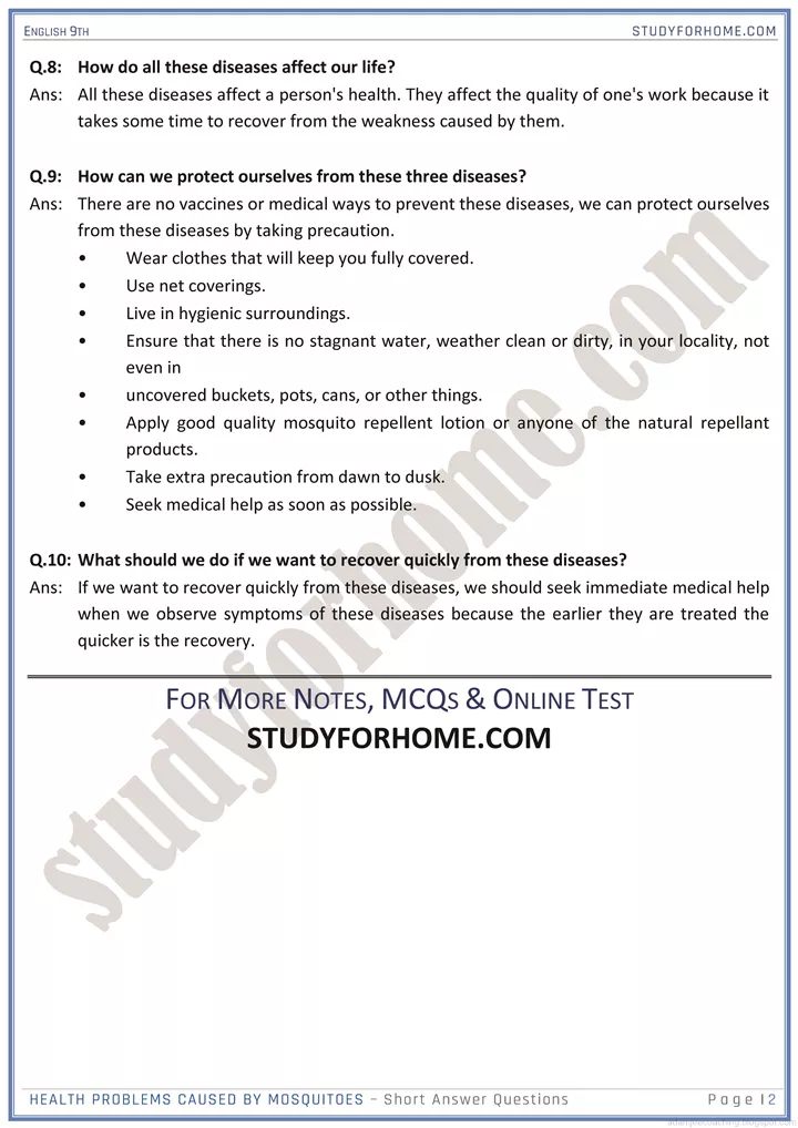 healthy life style short question answers english 9th 2