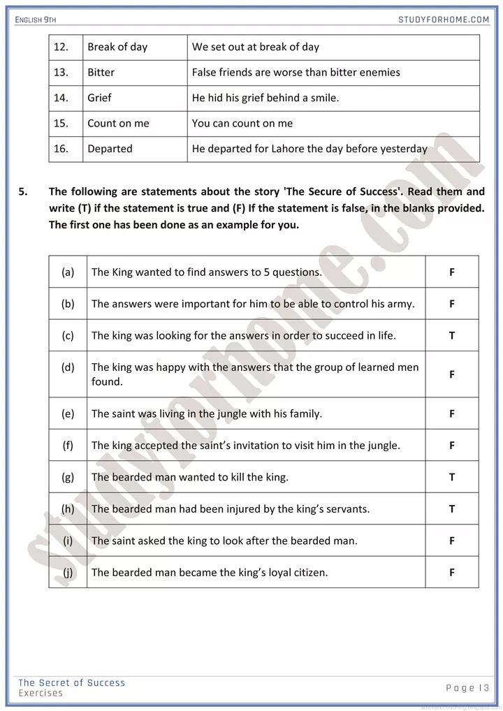 life skills solved book exercise english 9th 3