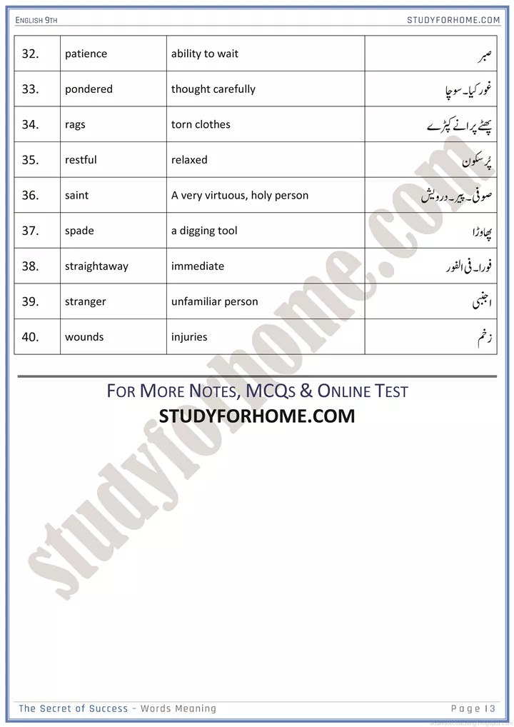 life skills words meaning chapter summary english 9th 3