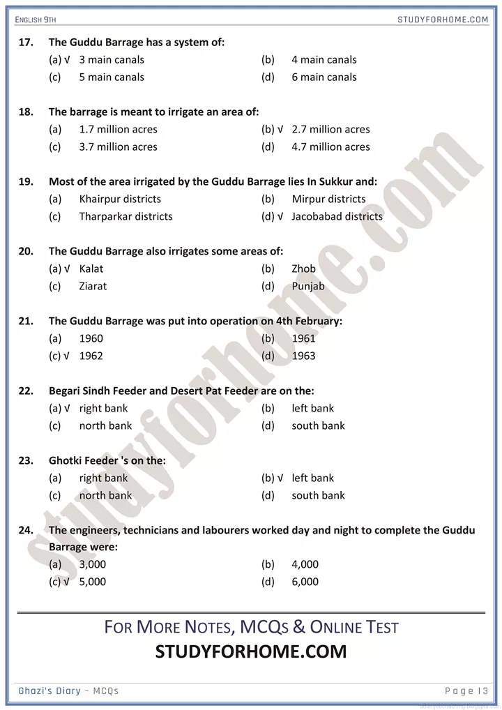 people and places mcqs english 9th 3