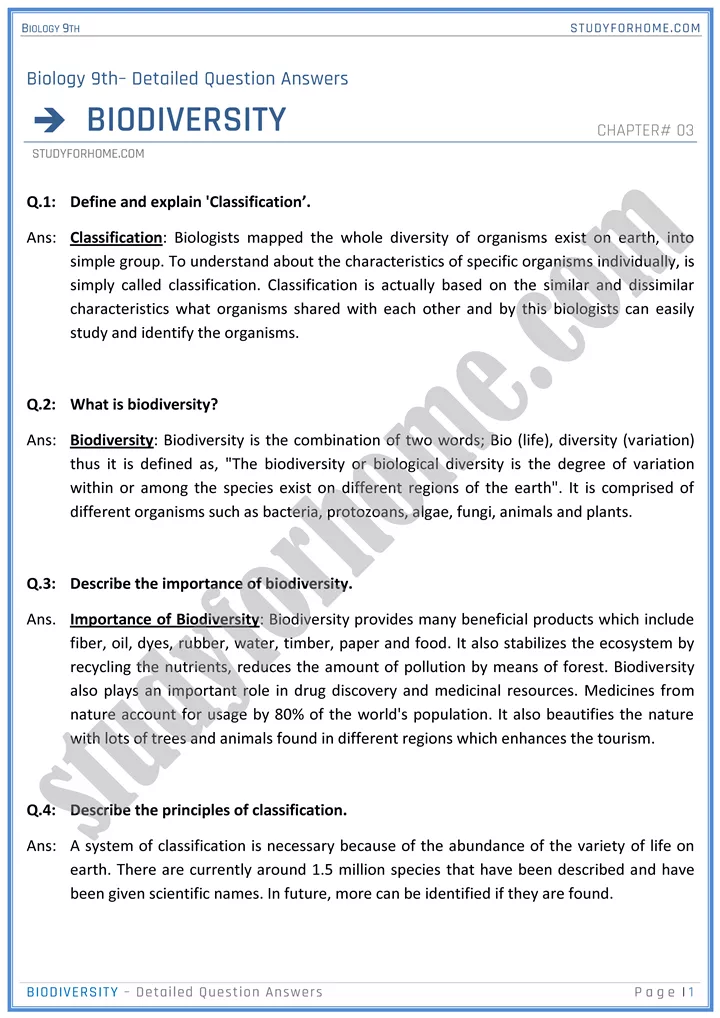 biodiversity detailed question answers biology 9th 01