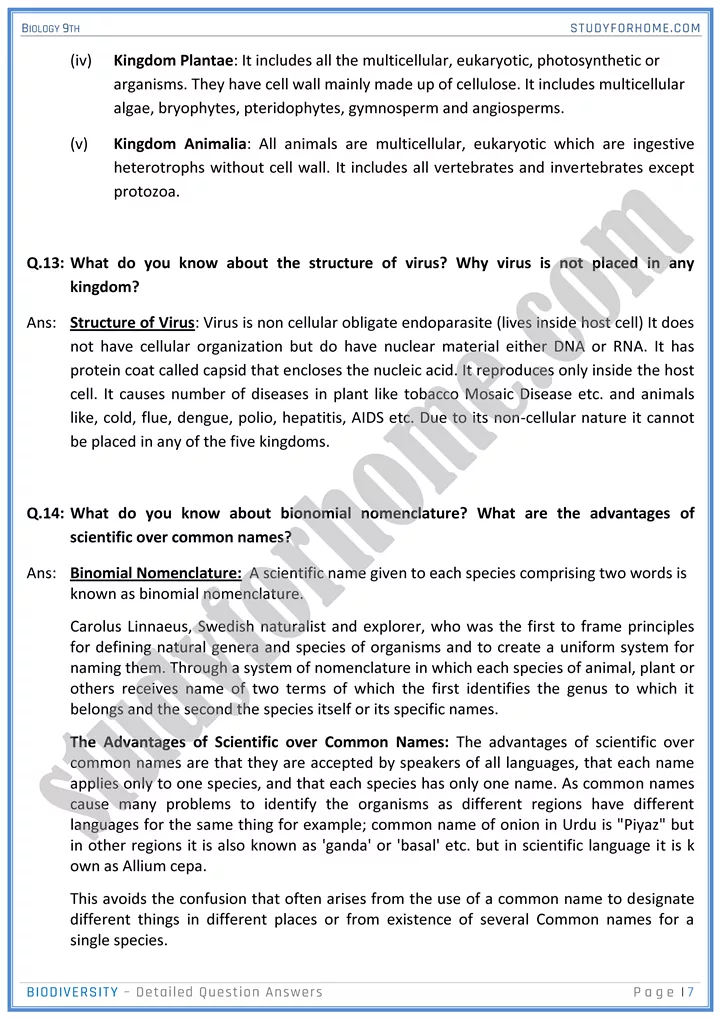 biodiversity detailed question answers biology 9th 07