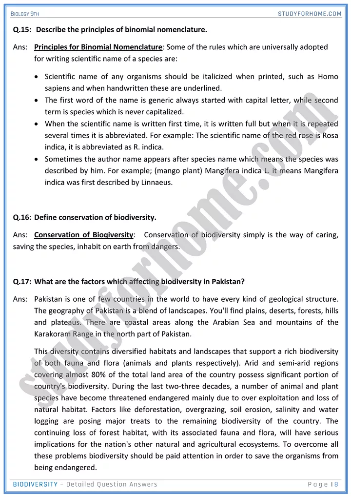 biodiversity detailed question answers biology 9th 08