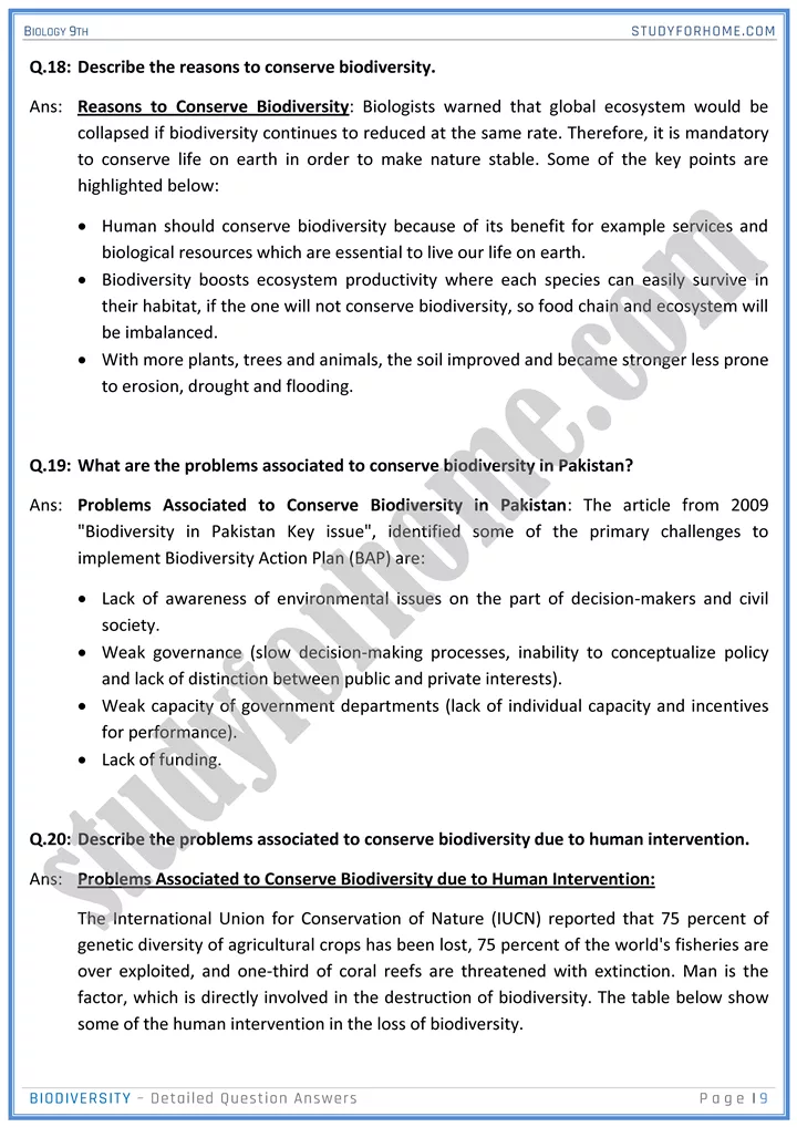 biodiversity detailed question answers biology 9th 09