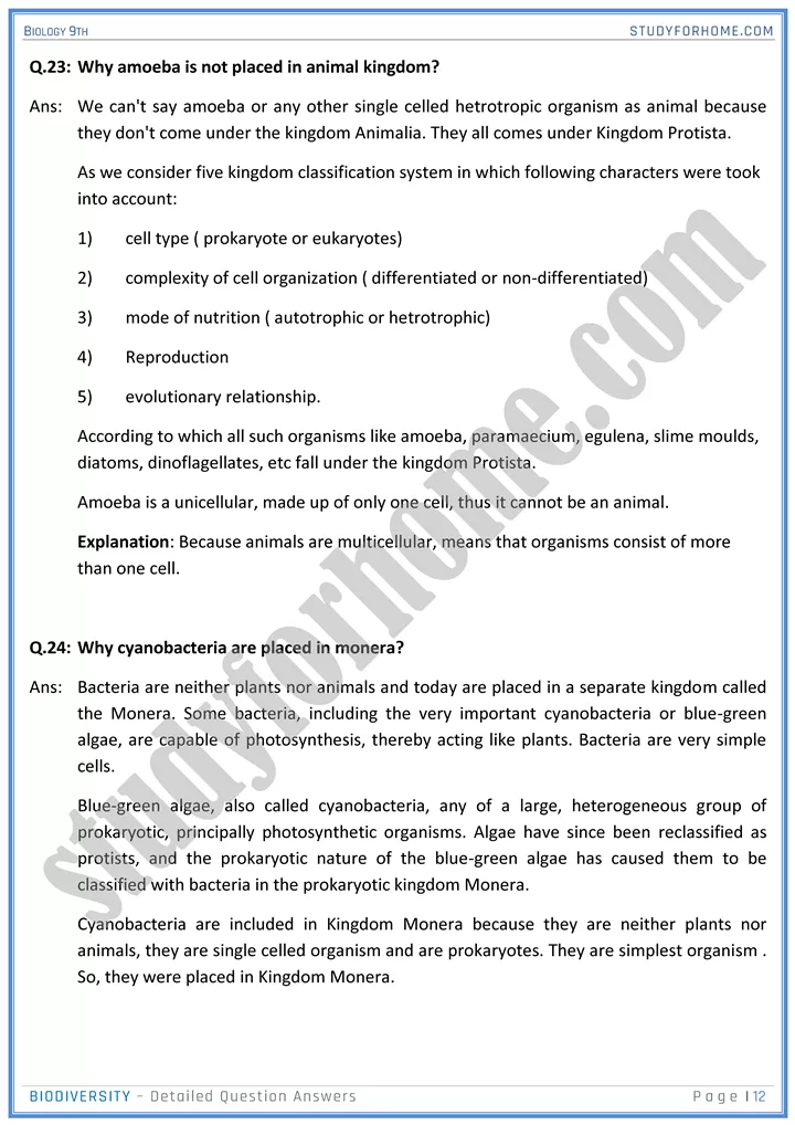 biodiversity detailed question answers biology 9th 12