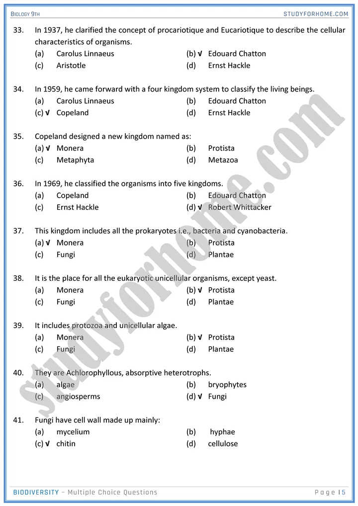 biodiversity mcqs biology 9th 5