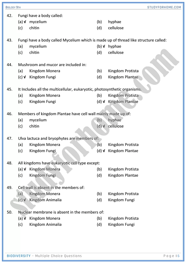 biodiversity mcqs biology 9th 6