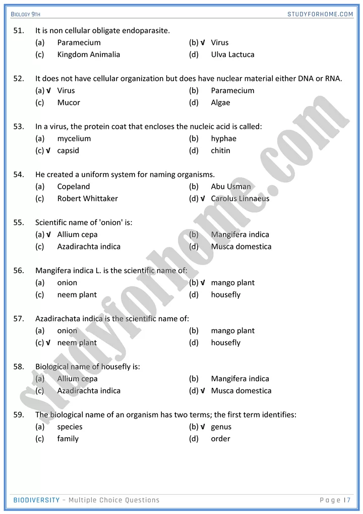 biodiversity mcqs biology 9th 7