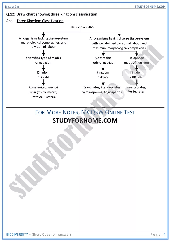 biodiversity short question answers biology 9th 4