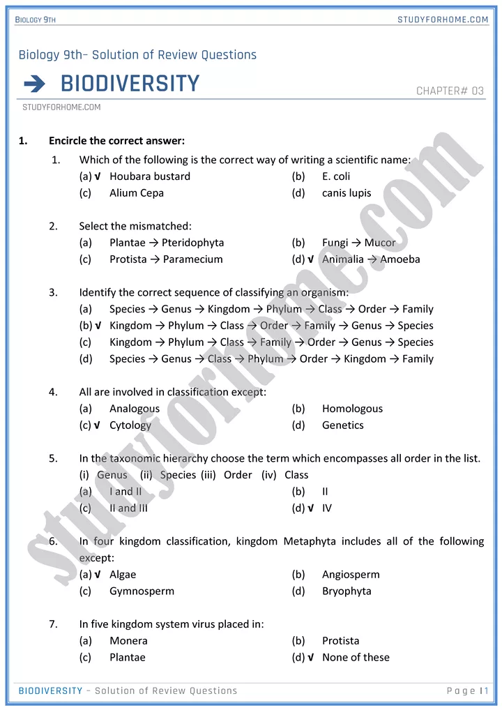 biodiversity solution of review questions biology 9th 1