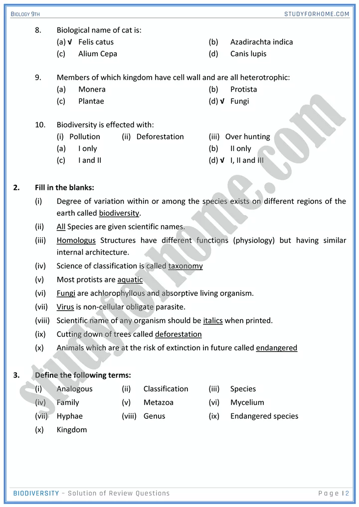 biodiversity solution of review questions biology 9th 2