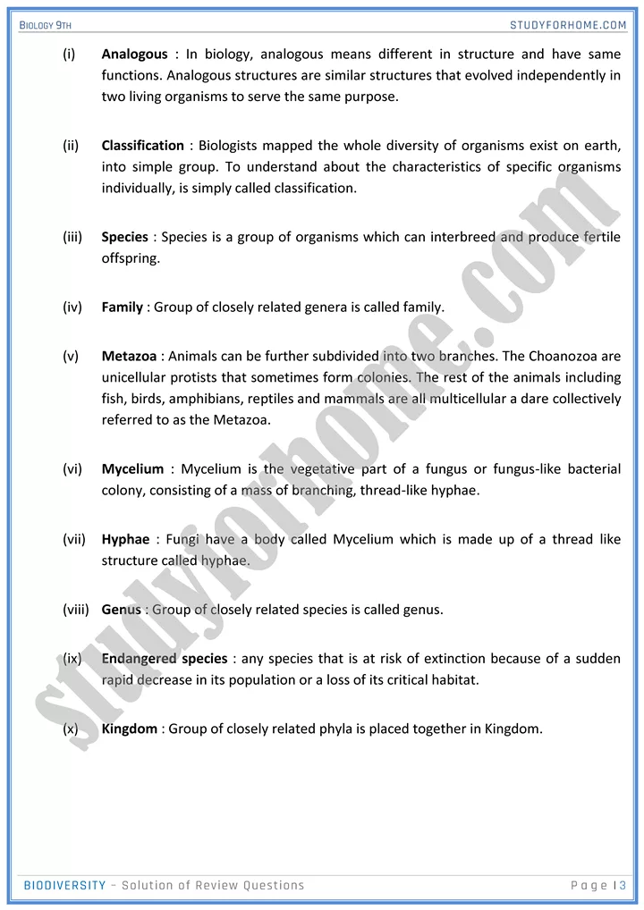 biodiversity solution of review questions biology 9th 3