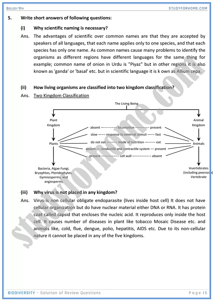 biodiversity solution of review questions biology 9th 5