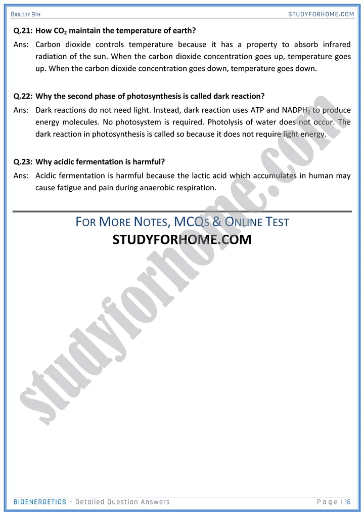 bioenergetics detailed question answers biology 9th 16