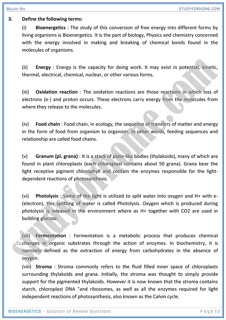 bioenergetics solution of review questions biology 9th 03