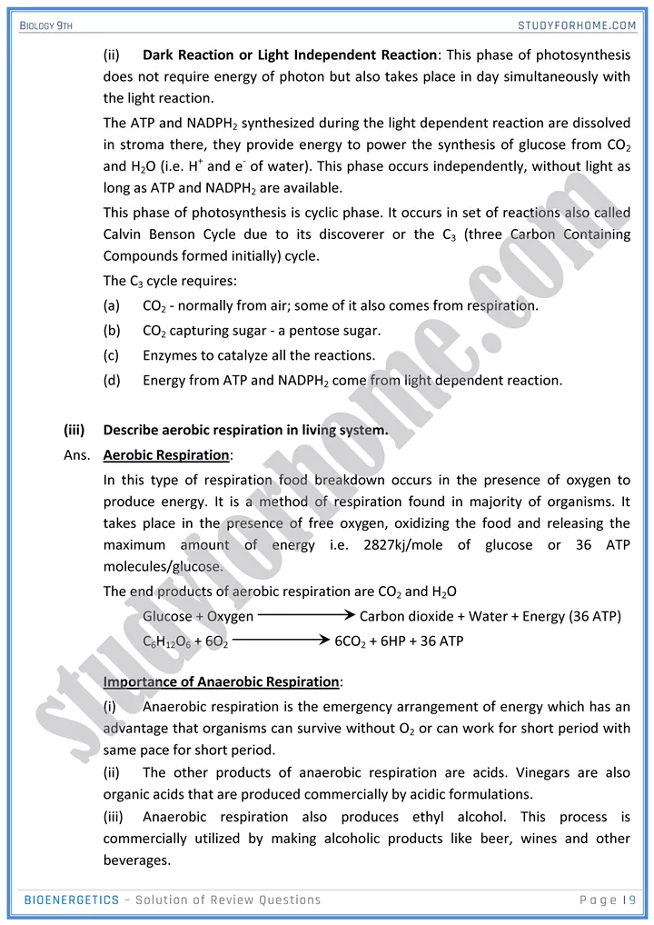 bioenergetics solution of review questions biology 9th 09