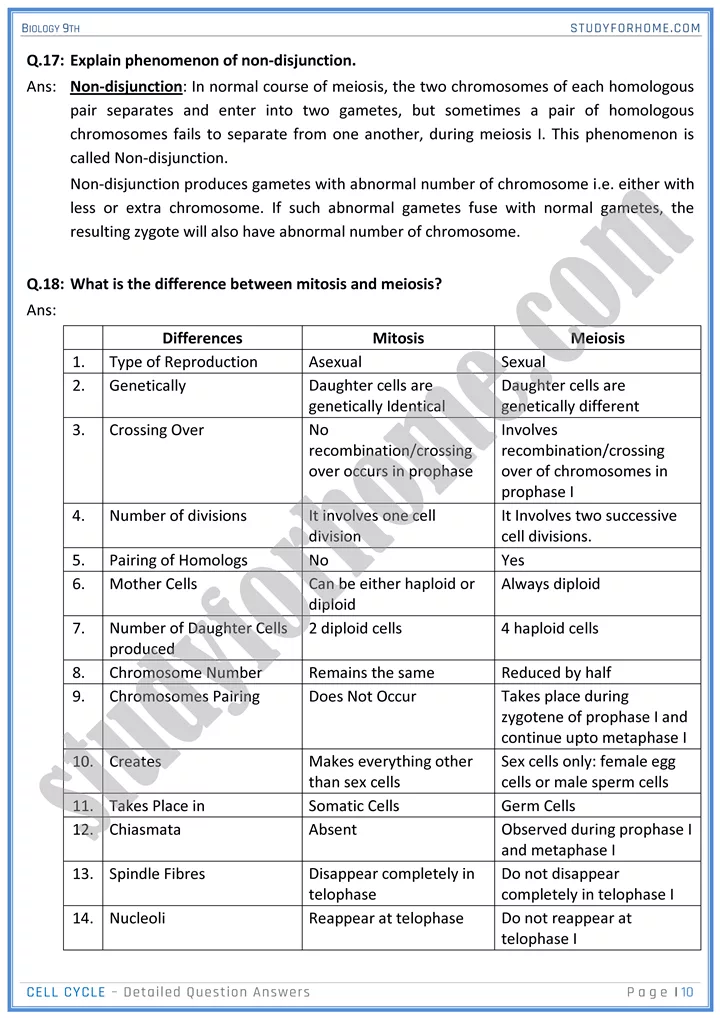 cell cycle detailed question answers biology 9th 10