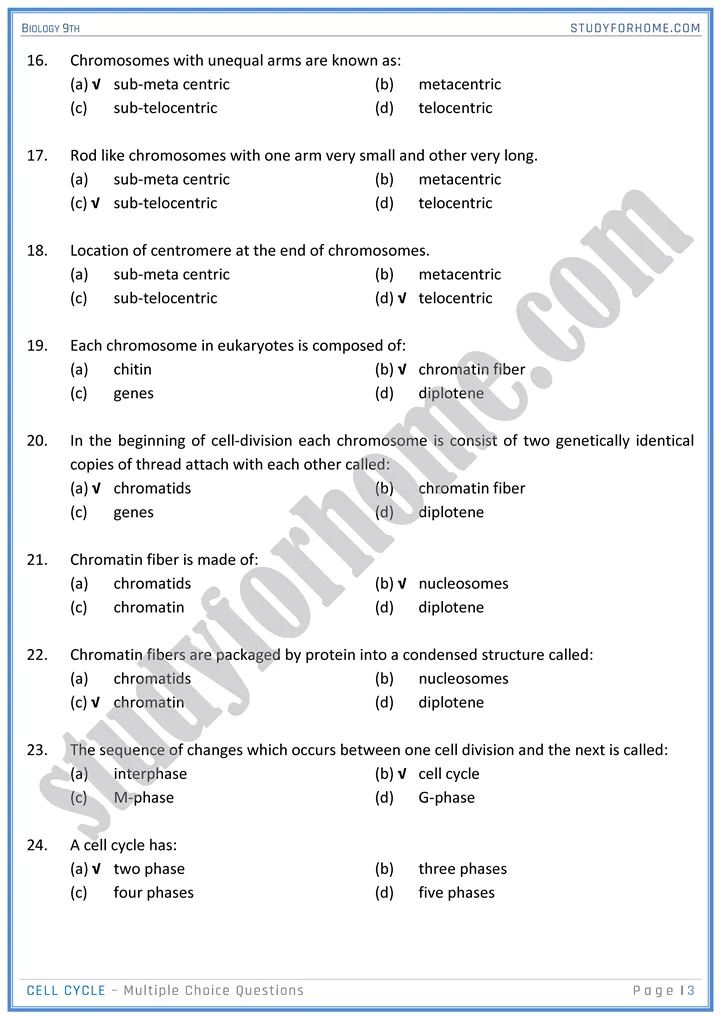 cell cycle mcqs biology 9th 3