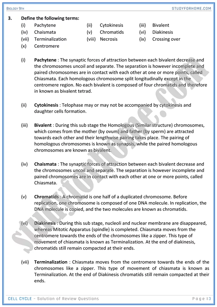 cell cycle solution of review questions biology 9th 03