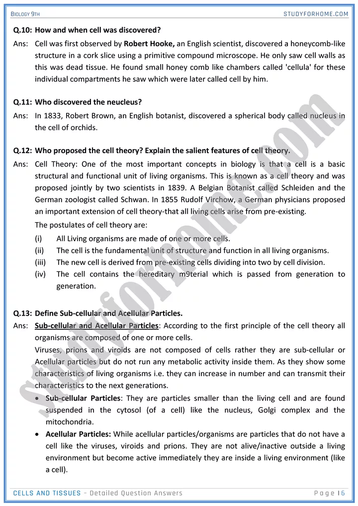 cells and tissues detailed question answers biology 9th 06