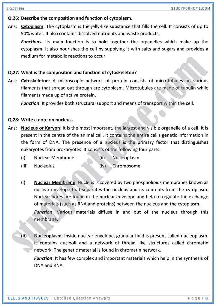 cells and tissues detailed question answers biology 9th 18