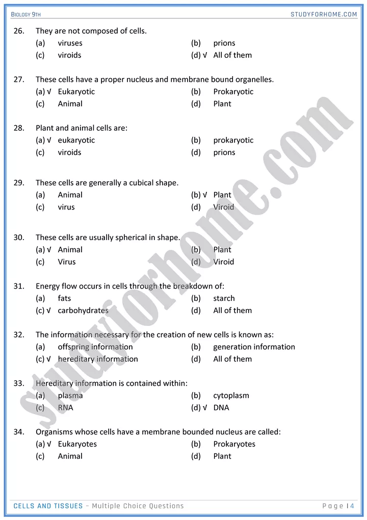 cells and tissues mcqs biology 9th 04