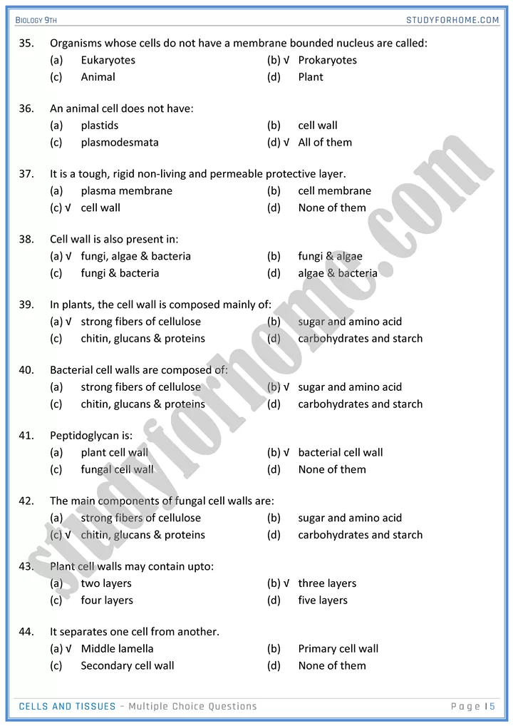 cells and tissues mcqs biology 9th 05