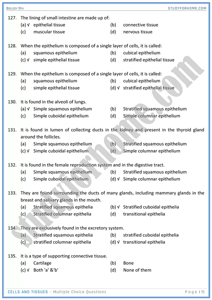 cells and tissues mcqs biology 9th 15