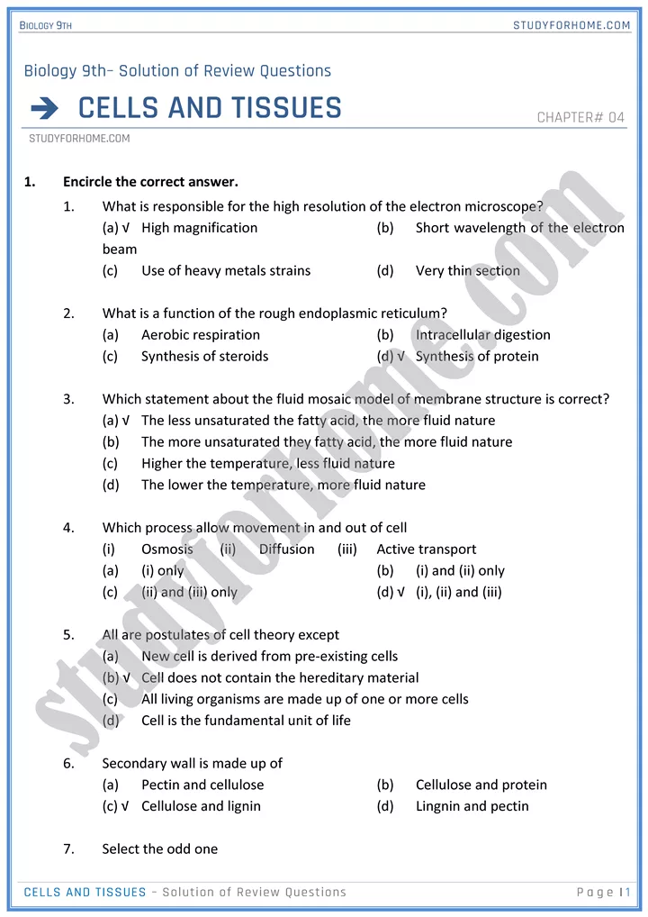 cells and tissues solution of review questions biology 9th 1