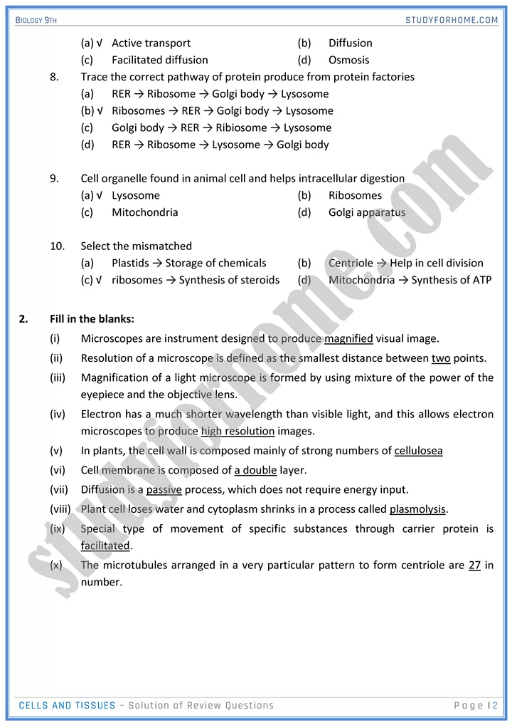 cells and tissues solution of review questions biology 9th 2