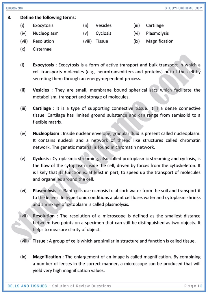 cells and tissues solution of review questions biology 9th 3