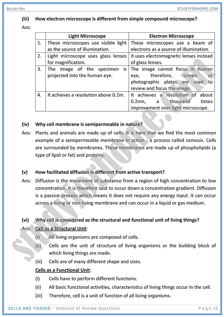 cells and tissues solution of review questions biology 9th 6