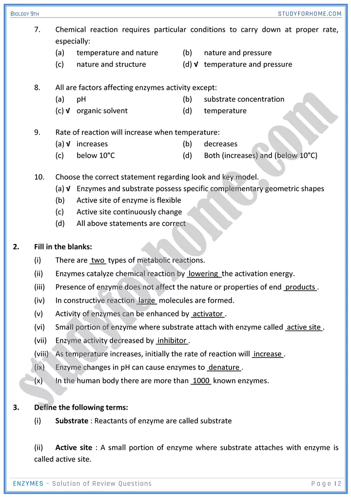 enzymes solution of review questions biology 9th 2