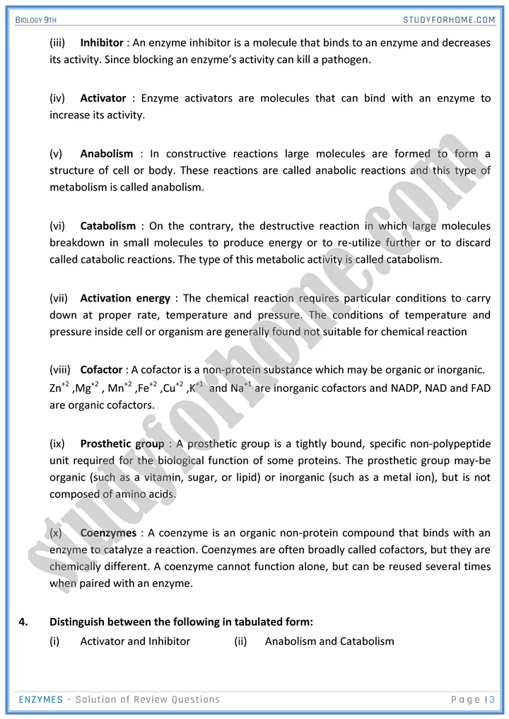 enzymes solution of review questions biology 9th 3