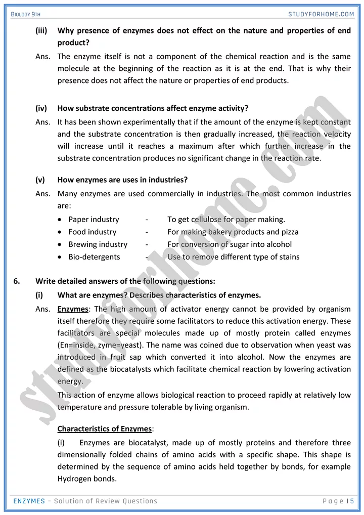 enzymes solution of review questions biology 9th 5