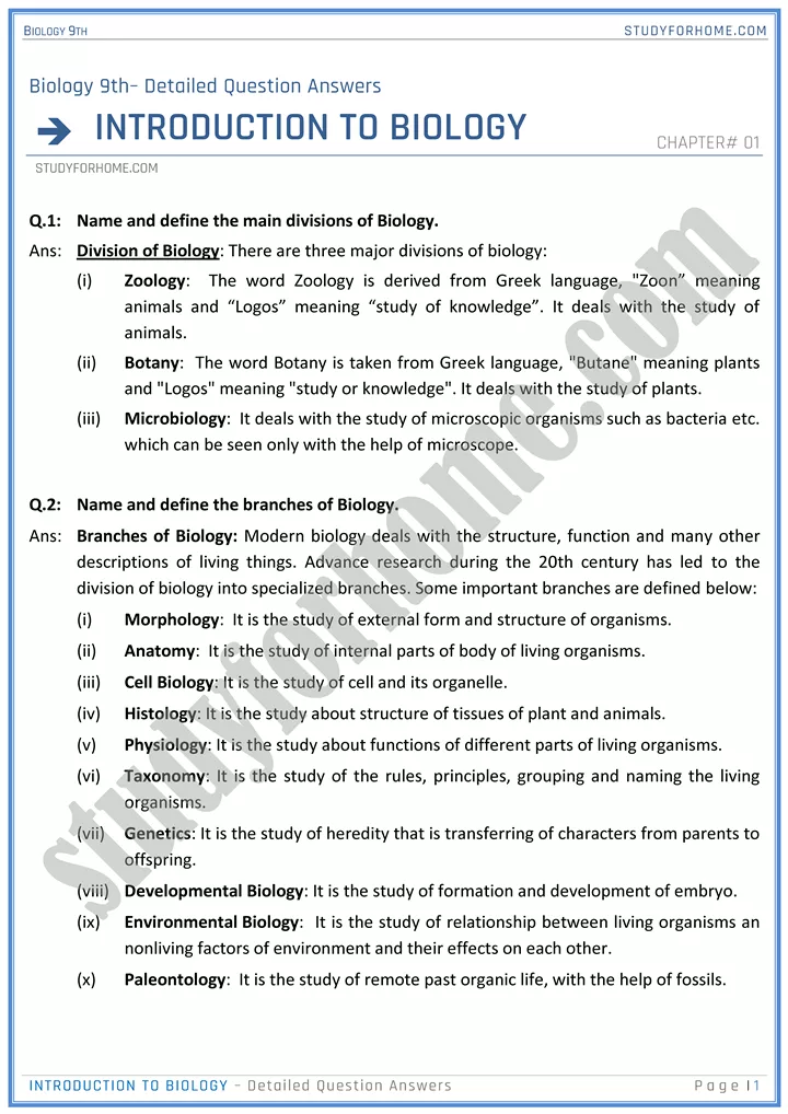 introduction to biology detailed question answers biology 9th 01