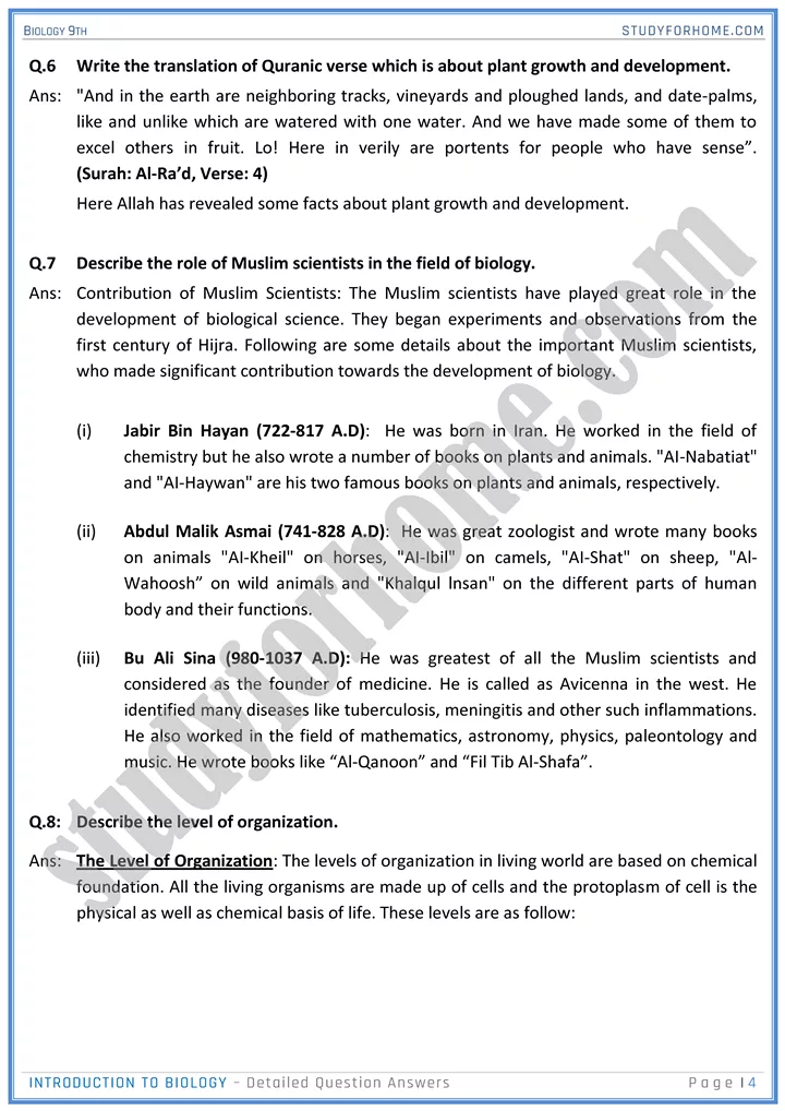 introduction to biology detailed question answers biology 9th 04