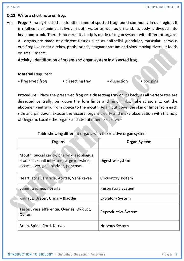 introduction to biology detailed question answers biology 9th 09