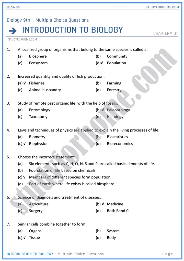 introduction to biology mcqs biology 9th 01