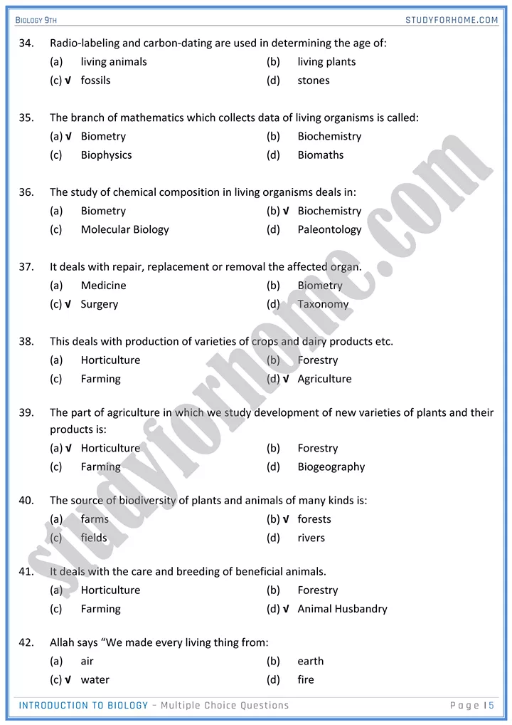 introduction to biology mcqs biology 9th 05