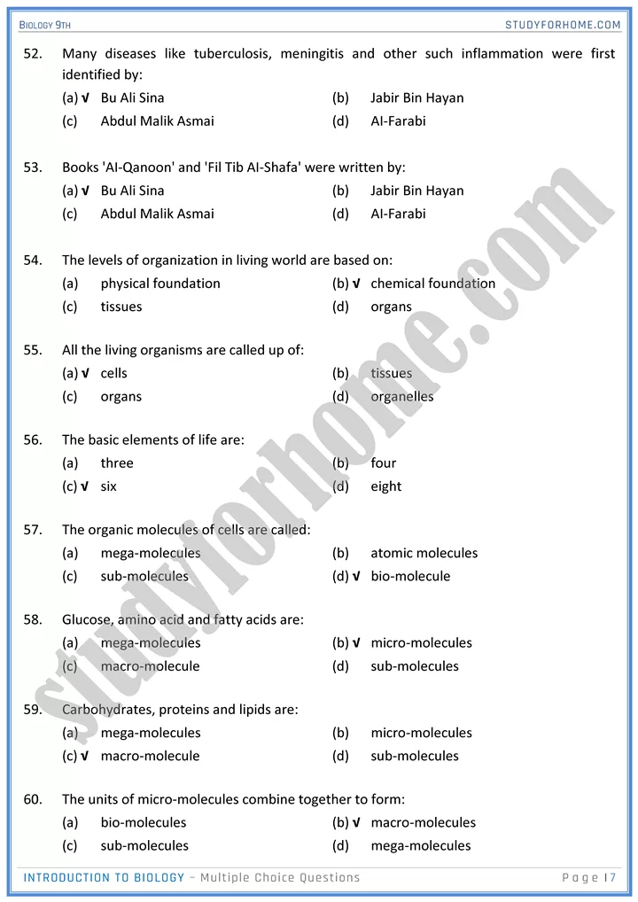 introduction to biology mcqs biology 9th 07