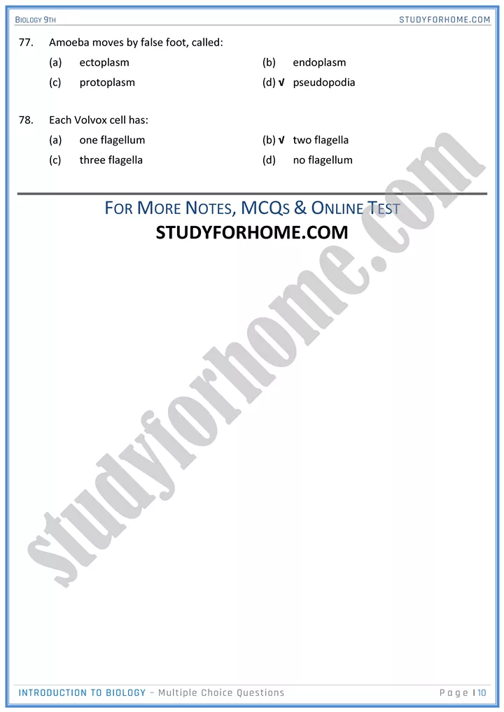 introduction to biology mcqs biology 9th 10