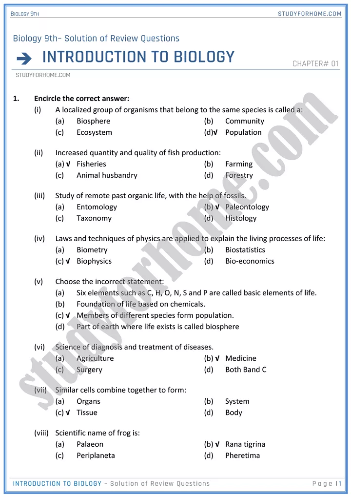 introduction to biology solution of review questions biology 9th 1