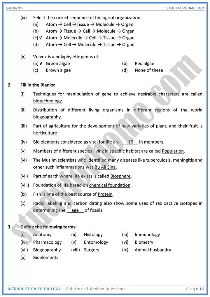 introduction to biology solution of review questions biology 9th 2