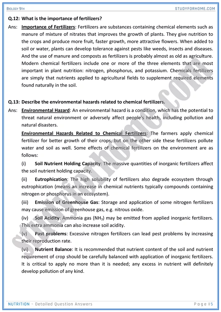 nutrition detailed question answers biology 9th 05