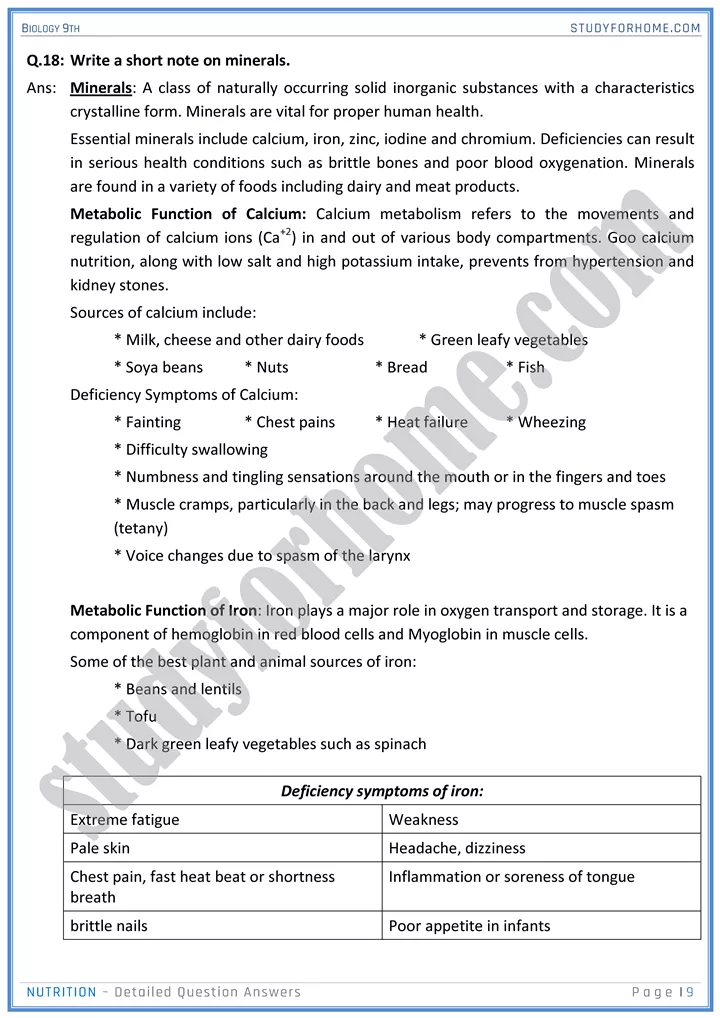 nutrition detailed question answers biology 9th 09